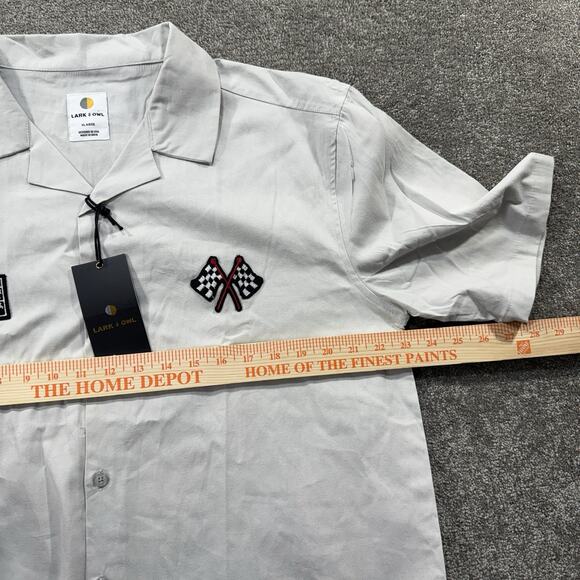 Lark & Owl Motorsport Camp Collar Shirt Gray Cotton XL Racing Embroidered Light - Picture 4 of 10